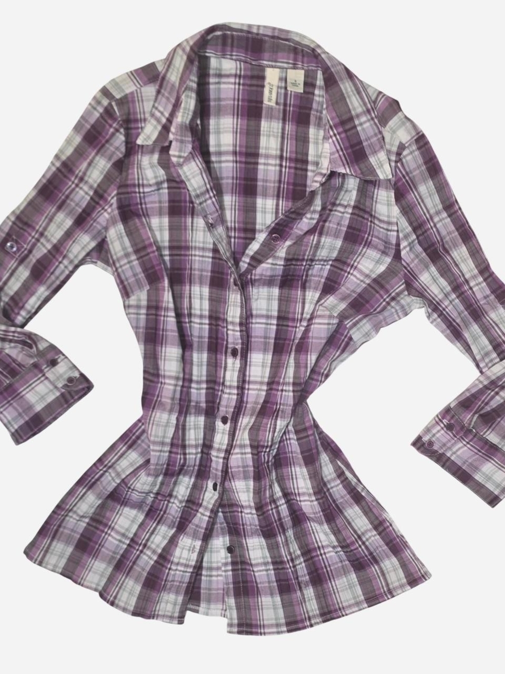 Purple and White Plaid Button-Down Shirt